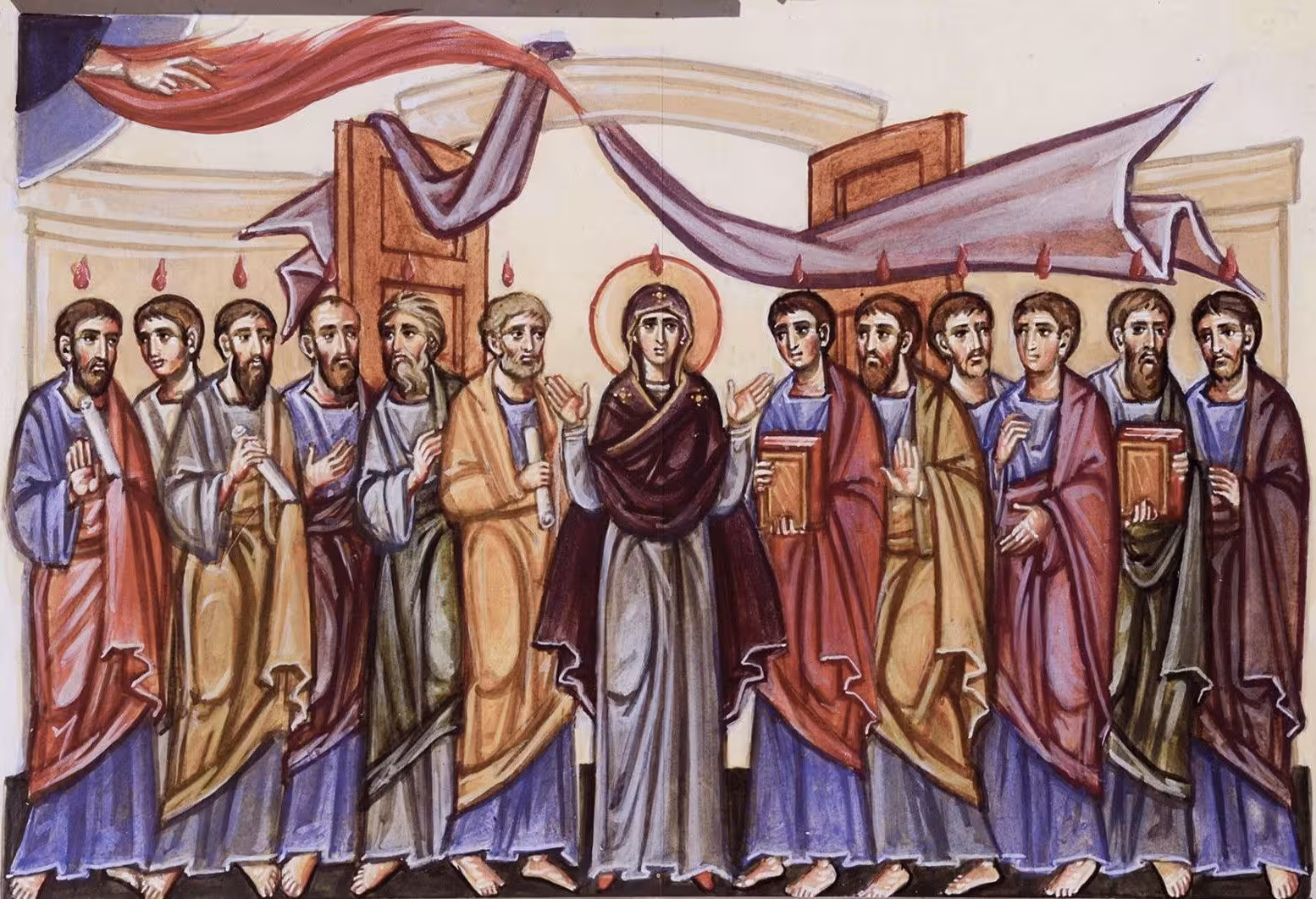 Maria e gli Apostoli nel cenacolo la Pentecoste Maria e gli Apostoli nel cenacolo la Pentecoste
